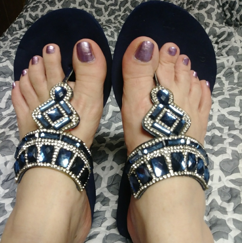 Navy bling sandals